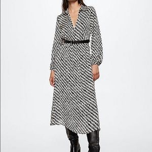 Mango Sixty Collared MIDI Dress, white and black, size Medium (US 6)